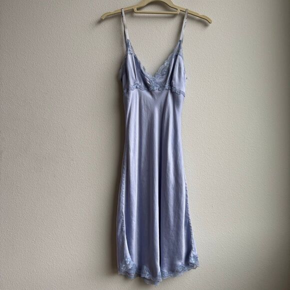 Vintage Dresses & Skirts - Vintage 100% Silk Lavender Blue Purple Slip Dress Size Small Lace Trim Intimissi
